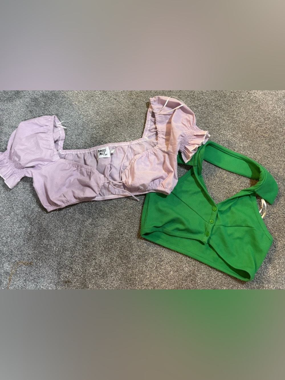 Princess Polly Lilac Gingham Crop Top + Green Ribbed Button Halter Tank (Set)- 8